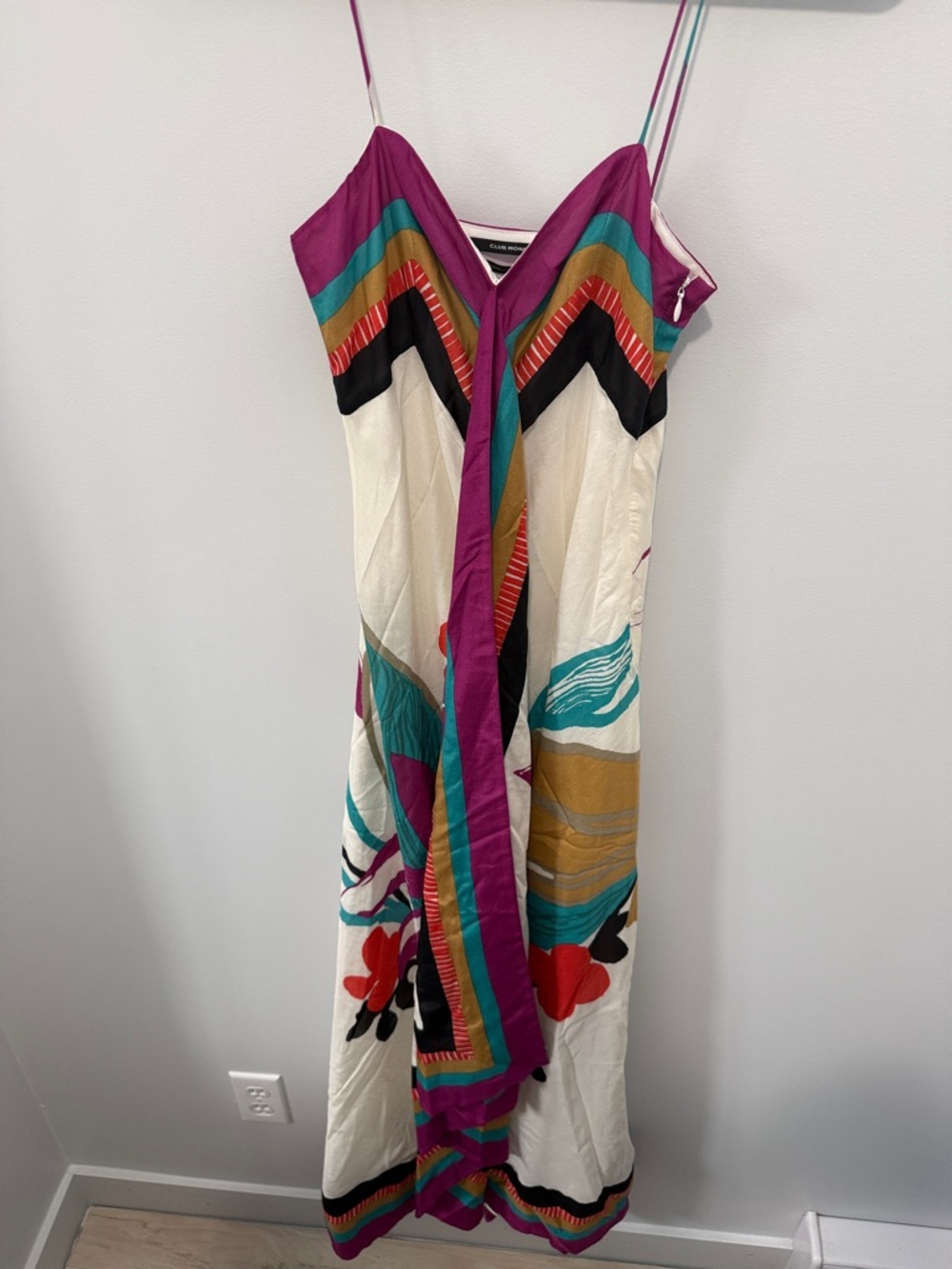 Club Monaco Cream Maxi Dress with Teal, Magenta & Gold Accents